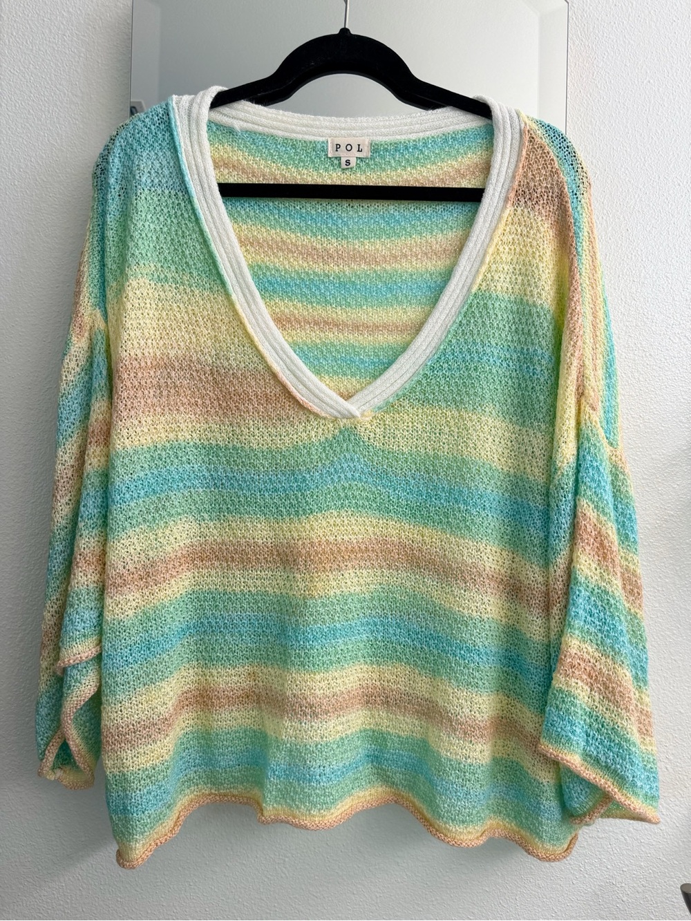 POL Pastel Striped V-Neck Sweater in Mint, Yellow, Peach, Cream